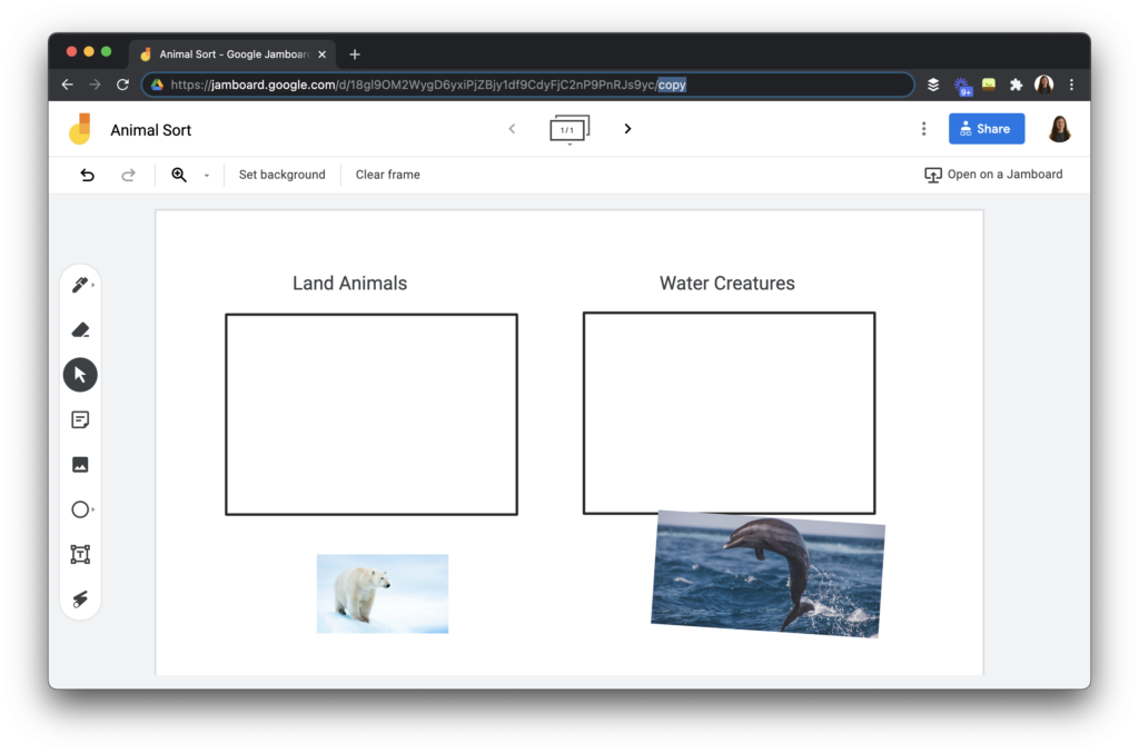 A sorting activity for students using Jamboard.