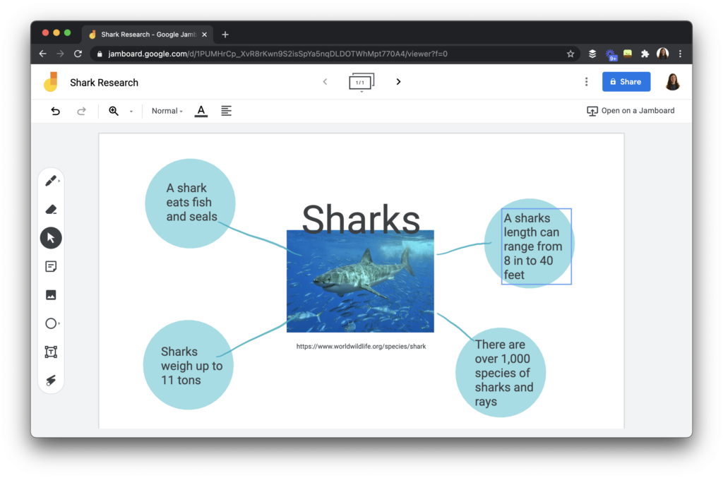 A mind mapping activity for students to organize their thinking with Jamboard.